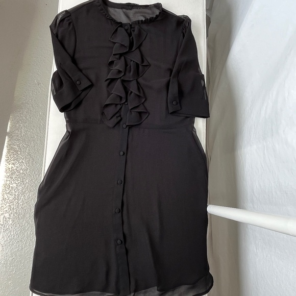 Zara (M) black dress with ruffles, chiffon, sheer, with slip. Office. Cocktail. - Picture 7 of 16